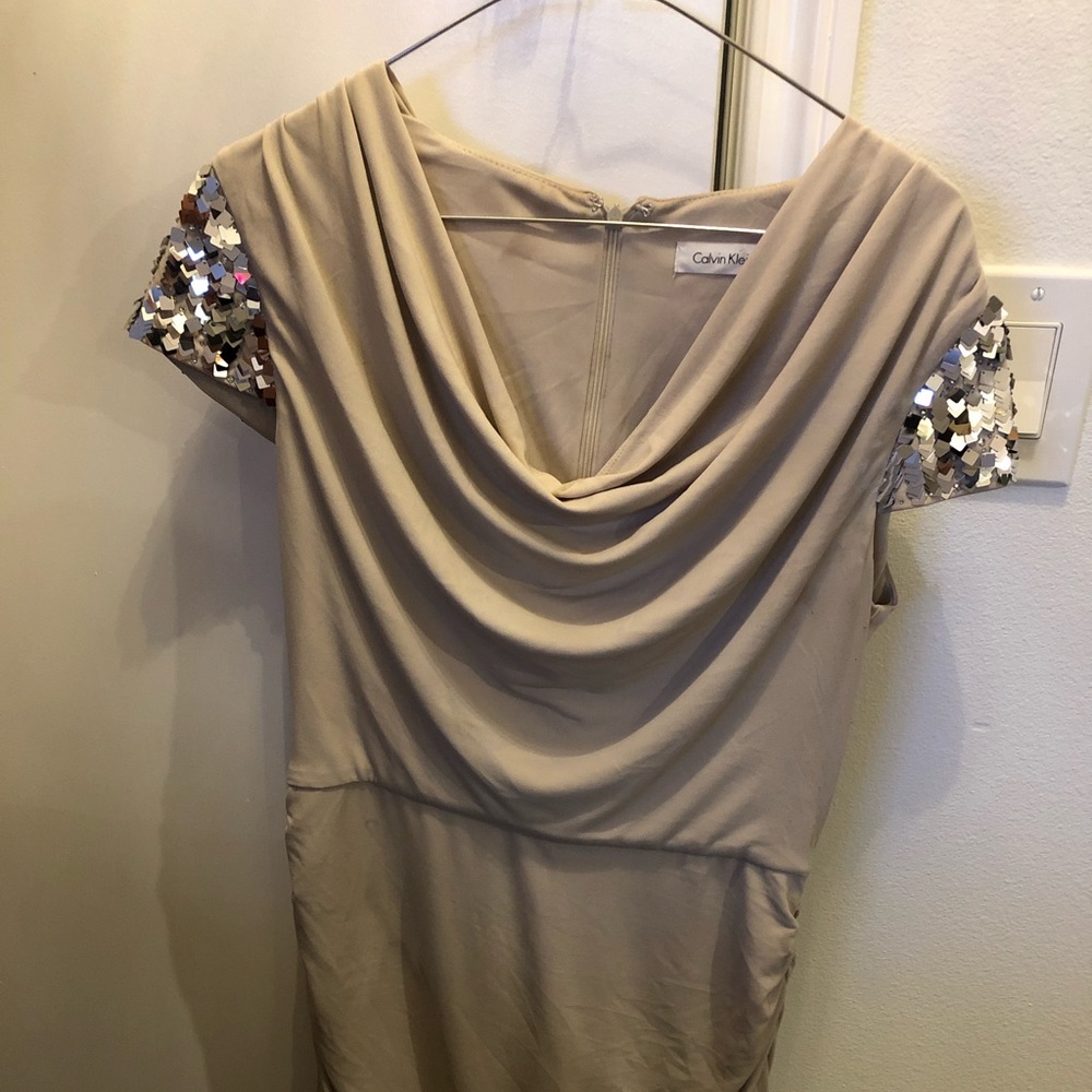 Calvin Klein midi dress silver rhinestone & sequin